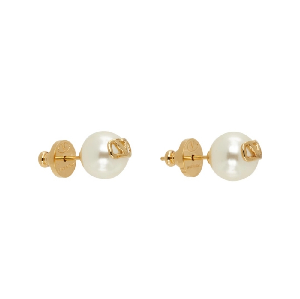 VALENTINO GARAVANIWhite & Gold VLogo Signature Pearl Earrings